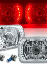 Octane Lighting 7X6 Red LED Halo Projector Halogen Crystal Headlights Angel Eye Light H4 Bulbs                                     - OL-052-P - Image 12