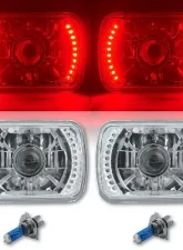 Octane Lighting 7X6 Red LED Halo Projector Halogen Crystal Headlights Angel Eye Light H4 Bulbs                                     - OL-052-P - Image 2