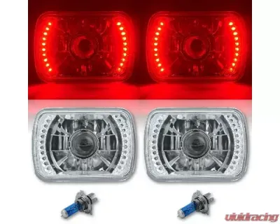 Octane Lighting 7X6 Red LED Halo Projector Halogen Crystal Headlights Angel Eye Light H4 Bulbs - OL-052-P