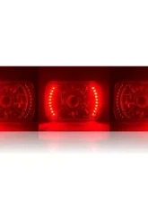 Octane Lighting 7X6 Red LED Halo Projector Halogen Crystal Headlights Angel Eye Light H4 Bulbs                                     - OL-052-P - Image 3