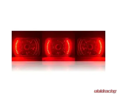 Octane Lighting 7X6 Red LED Halo Projector Halogen Crystal Headlights Angel Eye Light H4 Bulbs - OL-052-P