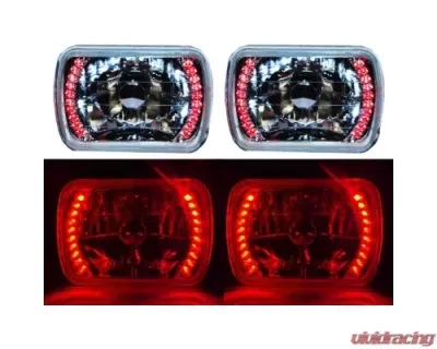 Octane Lighting 7X6 Red LED Halo Halogen Crystal Clear Headlights Angel Eye Light H4 Bulbs Pair - OL-052