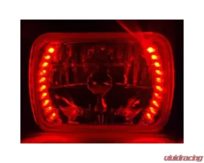 Octane Lighting 7X6 Red LED Halo Halogen Crystal Clear Headlights Angel Eye Light H4 Bulbs Pair - OL-052