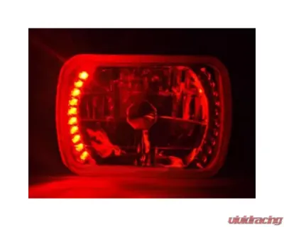 Octane Lighting 7X6 Red LED Halo Halogen Crystal Clear Headlights Angel Eye Light H4 Bulbs Pair - OL-052