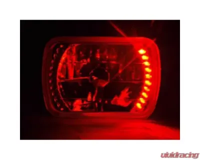 Octane Lighting 7X6 Red LED Halo Halogen Crystal Clear Headlights Angel Eye Light H4 Bulbs Pair - OL-052