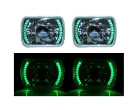Octane Lighting 7X6 Green LED Halo Projector Halogen Crystal Headlights Angel Eye Light H4 Bulbs
