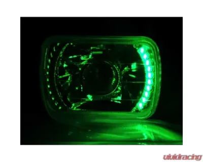 Octane Lighting 7X6 Green LED Halo Projector Halogen Crystal Headlights Angel Eye Light H4 Bulbs - OL-053-P