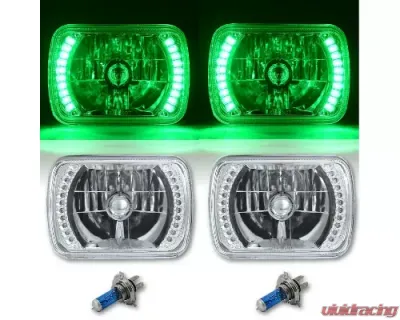 Octane Lighting 7X6 Green LED Halo Halogen Crystal Clear Headlights Angel Eye Light H4 Bulbs Pair - OL-053
