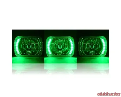 Octane Lighting 7X6 Green LED Halo Halogen Crystal Clear Headlights Angel Eye Light H4 Bulbs Pair - OL-053