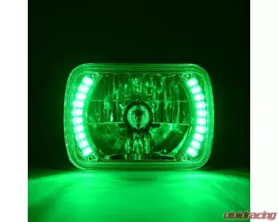 Octane Lighting 7X6 Green LED Halo Halogen Crystal Clear Headlights Angel Eye Light H4 Bulbs Pair - OL-053