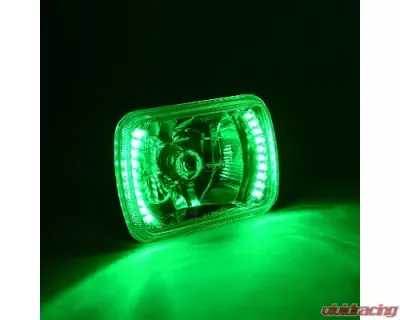 Octane Lighting 7X6 Green LED Halo Halogen Crystal Clear Headlights Angel Eye Light H4 Bulbs Pair - OL-053