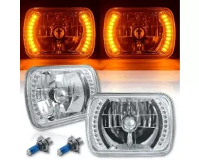Octane Lighting 7X6 Amber LED Halo Halogen Crystal Clear Headlights Angel Eye Light H4 Bulbs Pair
