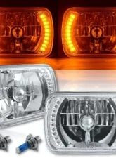 Octane Lighting 7X6 Amber LED Halo Halogen Crystal Clear Headlights Angel Eye Light H4 Bulbs Pair                                     - OL-054 - Image 12