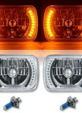 Octane Lighting 7X6 Amber LED Halo Halogen Crystal Clear Headlights Angel Eye Light H4 Bulbs Pair                                     - OL-054 - Image 2
