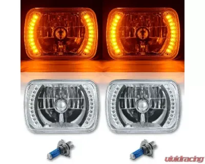 Octane Lighting 7X6 Amber LED Halo Halogen Crystal Clear Headlights Angel Eye Light H4 Bulbs Pair - OL-054