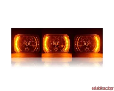 Octane Lighting 7X6 Amber LED Halo Halogen Crystal Clear Headlights Angel Eye Light H4 Bulbs Pair - OL-054