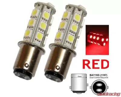 Octane Lighting Red 18 SMD LED 12V Tail Light Rear Brake Stop Turn Signal Lamp Bulbs Pair - OL-1157-18-R