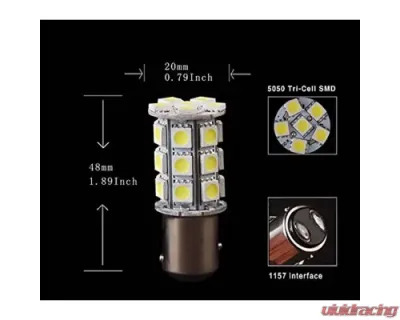 Octane Lighting 27 SMD White LED Tail Light Brake Stop Turn Signal Lamp 12 Volt Bulbs Pair - OL-1157-27-W