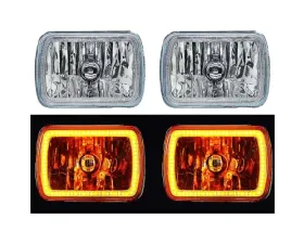 Octane Lighting 7X6 Inch Amber SMD LED Glass/Metal Headlight Halogen 6K 60w Light Bulb Headlamp Pair