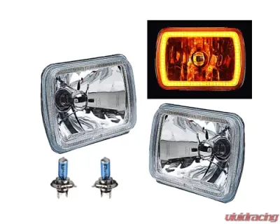 Octane Lighting 7X6 Inch Amber SMD LED Glass/Metal Headlight Halogen 6K 60w Light Bulb Headlamp Pair - OL-134-A