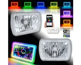 Octane Lighting 7x6 Inch Bluetooth RGB SMD LED Color Chasing Halo Shift Angel H4 Bulb Headlight Pair