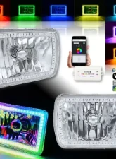 Octane Lighting 7x6 Inch Bluetooth RGB SMD LED Color Chasing Halo Shift Angel H4 Bulb Headlight Pair                                     - OL-134-COL - Image 12