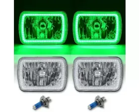 Octane Lighting 7X6 Inch Green SMD LED Halo Angel Eye Clear Headlight 55/60W Halogen Light Bulb Pair