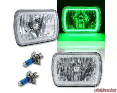 Octane Lighting 7X6 Inch Green SMD LED Halo Angel Eye Clear Headlight 55/60W Halogen Light Bulb Pair - OL-134-G