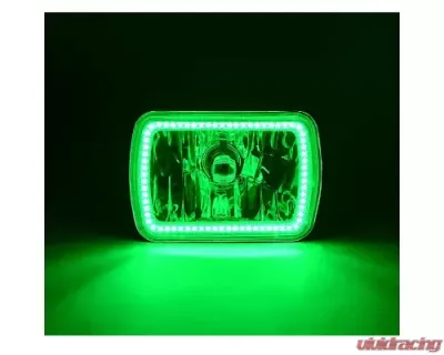 Octane Lighting 7X6 Inch Green SMD LED Halo Angel Eye Clear Headlight 55/60W Halogen Light Bulb Pair - OL-134-G