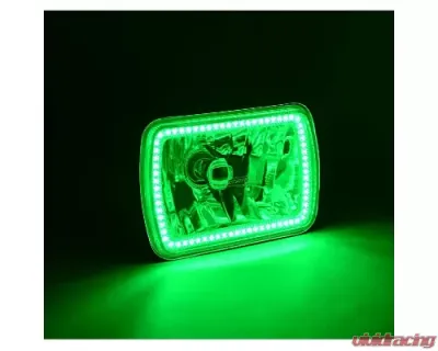 Octane Lighting 7X6 Inch Green SMD LED Halo Angel Eye Clear Headlight 55/60W Halogen Light Bulb Pair - OL-134-G