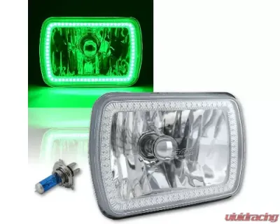 Octane Lighting 7X6 Inch Green SMD LED Halo Angel Eye Clear Headlight 55/60W Halogen Light Bulb Pair - OL-134-G