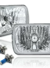 Octane Lighting 7X6 Crystal Clear Glass Lens Metal Headlight H4 Halogen Light Bulb Headlamp Pair                                     - OL-134 - Image 12