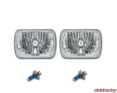 Octane Lighting 7X6 Crystal Clear Glass Lens Metal Headlight H4 Halogen Light Bulb Headlamp Pair - OL-134