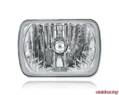 Octane Lighting 7X6 Crystal Clear Glass Lens Metal Headlight H4 Halogen Light Bulb Headlamp Pair - OL-134