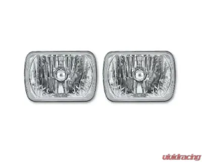 Octane Lighting 7X6 Crystal Clear Glass Lens Metal Headlight H4 Halogen Light Bulb Headlamp Pair - OL-134