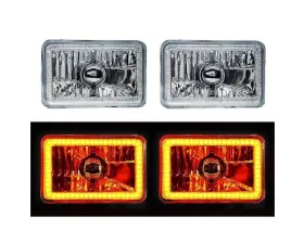 Octane Lighting 4X6 Inch Amber SMD LED Halo Crystal Glass/Metal Headlight Light Bulb Headlamp Pair