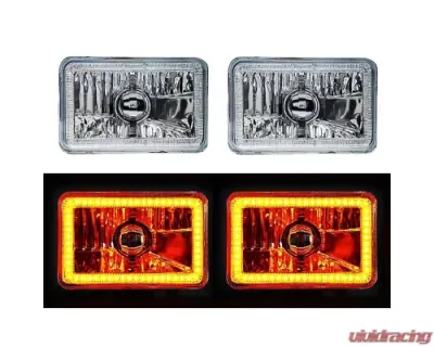 Octane Lighting 4X6 Inch Amber SMD LED Halo Crystal Glass/Metal Headlight Light Bulb Headlamp Pair - OL-136-A