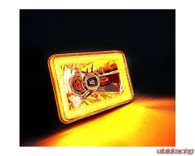 Octane Lighting 4X6 Inch Amber SMD LED Halo Crystal Glass/Metal Headlight Light Bulb Headlamp Pair - OL-136-A