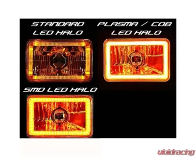Octane Lighting 4X6 Inch Amber SMD LED Halo Crystal Glass/Metal Headlight Light Bulb Headlamp Pair - OL-136-A