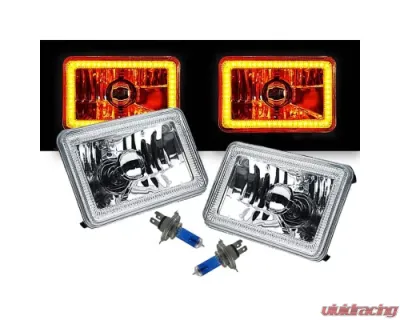 Octane Lighting 4X6 Inch Amber SMD LED Halo Crystal Glass/Metal Headlight Light Bulb Headlamp Pair - OL-136-A