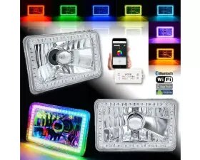 Octane Lighting 4x6 Inch Bluetooth RGB SMD LED Color Chasing Halo Shift Angel H4 Bulb Headlight Pair