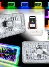 Octane Lighting 4x6 Inch Bluetooth RGB SMD LED Color Chasing Halo Shift Angel H4 Bulb Headlight Pair                                     - OL-136-COL - Image 12