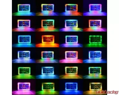 Octane Lighting 4x6 Inch Bluetooth RGB SMD LED Color Chasing Halo Shift Angel H4 Bulb Headlight Pair - OL-136-COL