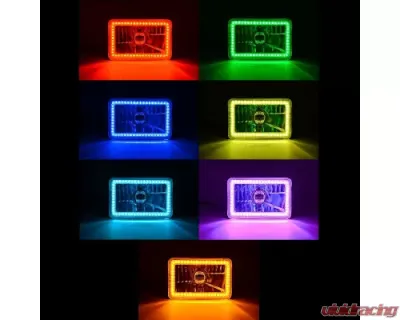 Octane Lighting 4x6 Inch Bluetooth RGB SMD LED Color Chasing Halo Shift Angel H4 Bulb Headlight Pair - OL-136-COL
