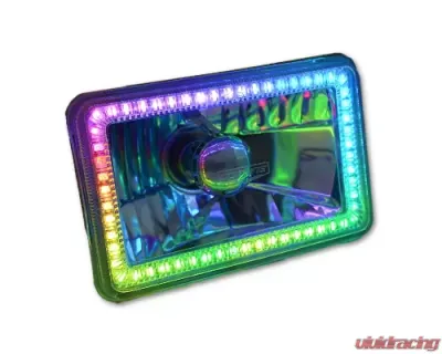 Octane Lighting 4x6 Inch Bluetooth RGB SMD LED Color Chasing Halo Shift Angel H4 Bulb Headlight Pair - OL-136-COL