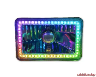 Octane Lighting 4x6 Inch Bluetooth RGB SMD LED Color Chasing Halo Shift Angel H4 Bulb Headlight Pair - OL-136-COL