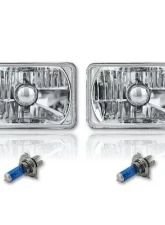 Octane Lighting 4X6 Diamond Crystal Clear Glass Lens Metal Headlight H4 Light Bulb Headlamp Pair                                     - OL-136 - Image 10