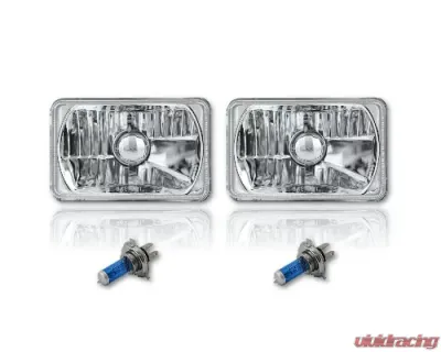 Octane Lighting 4X6 Diamond Crystal Clear Glass Lens Metal Headlight H4 Light Bulb Headlamp Pair - OL-136