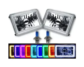 Octane Lighting 4X6 Inch Color Change RGB SMD LED Halo Angel Eye Headlight Halogen Light Bulbs Pair
