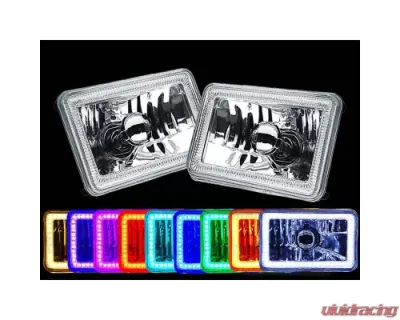 Octane Lighting 4X6 Inch Color Change RGB SMD LED Halo Angel Eye Headlight Halogen Light Bulbs Pair - OL-136-RGB